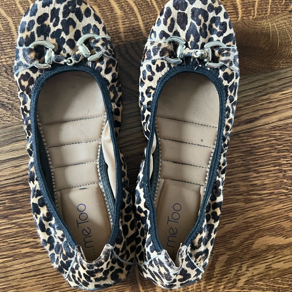 Me Too Animal Print Flats with gold buckles